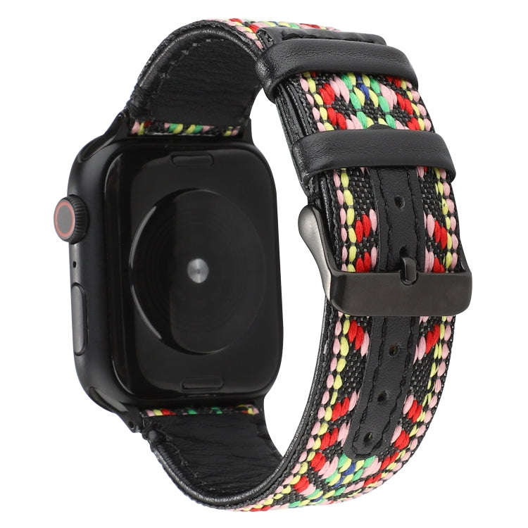 For Apple Watch Series 7 41mm / 6 & SE & 5 & 4 40mm / 3 & 2 & 1 38mm Ethnic Style Genuine Leather...