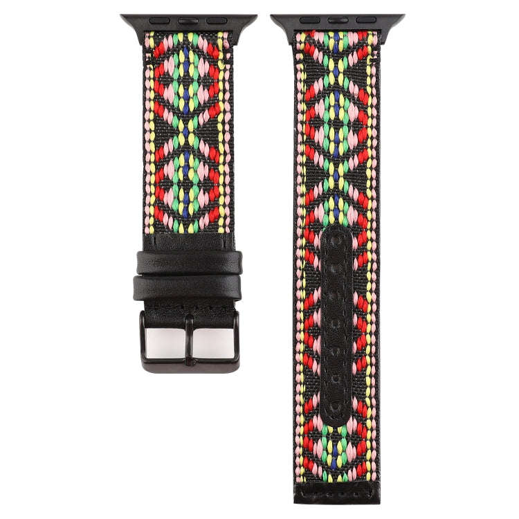 For Apple Watch Series 7 41mm / 6 & SE & 5 & 4 40mm / 3 & 2 & 1 38mm Ethnic Style Genuine Leather...