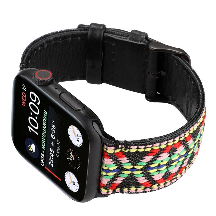 For Apple Watch Series 7 41mm / 6 & SE & 5 & 4 40mm / 3 & 2 & 1 38mm Ethnic Style Genuine Leather...