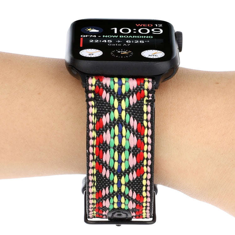 For Apple Watch Series 7 41mm / 6 & SE & 5 & 4 40mm / 3 & 2 & 1 38mm Ethnic Style Genuine Leather...