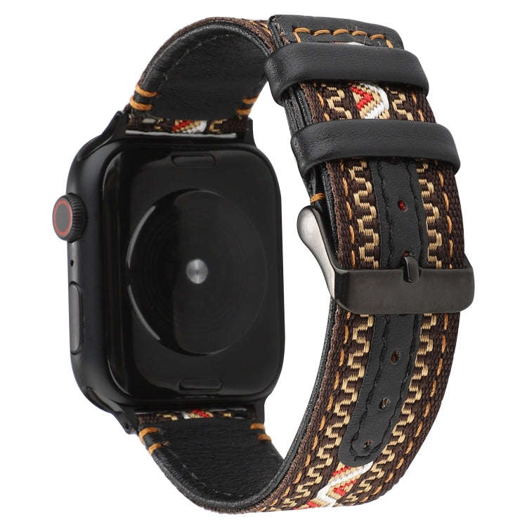 For Apple Watch Series 7 45mm / 6 & SE & 5 & 4 44mm / 3 & 2 & 1 42mm Ethnic Style Genuine Leather...