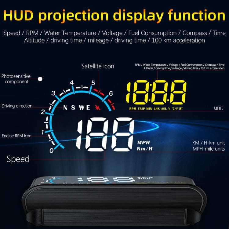M12 OBD2 + GPS Mode Car Head-up Display HUD Overspeed / Speed / Water Temperature / Low Voltage /...