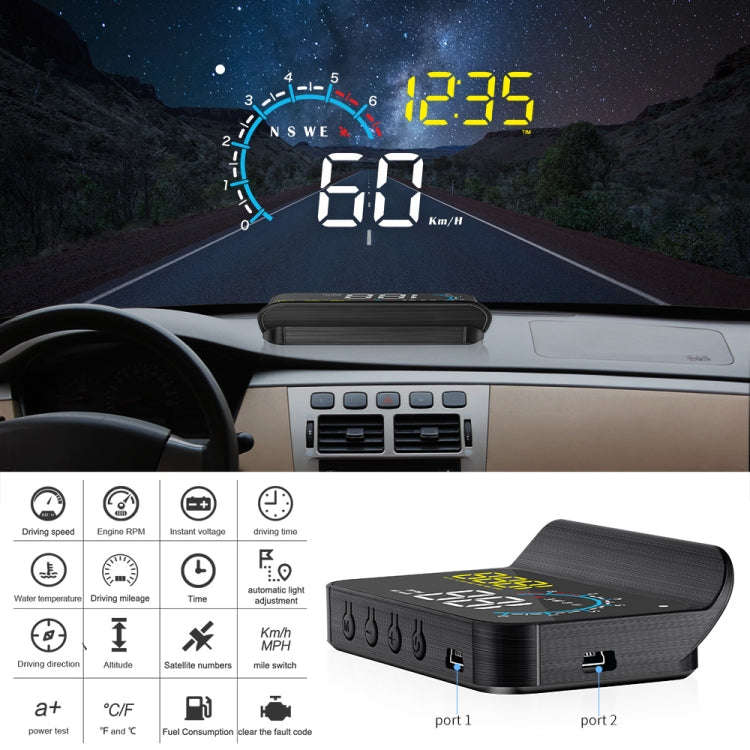 M12 OBD2 + GPS Mode Car Head-up Display HUD Overspeed / Speed / Water Temperature / Low Voltage /...