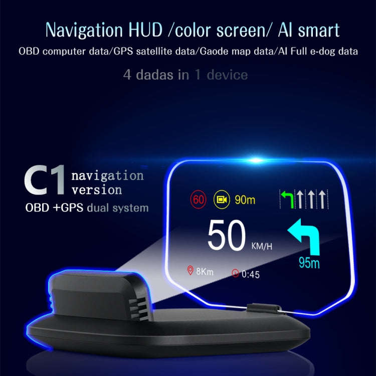 C1 OBD2 + GPS Mode Car HUD Head-up Display Compass / Speed / Water Temperature / Voltage Display ...