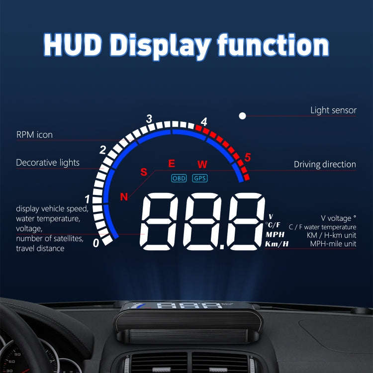M13 Plus OBD2 + GPS Mode Car Head-up Display HUD Overspeed / Speed / Water Temperature Alarm / El...
