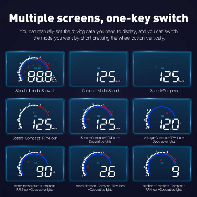 M13 Plus OBD2 + GPS Mode Car Head-up Display HUD Overspeed / Speed / Water Temperature Alarm / El...
