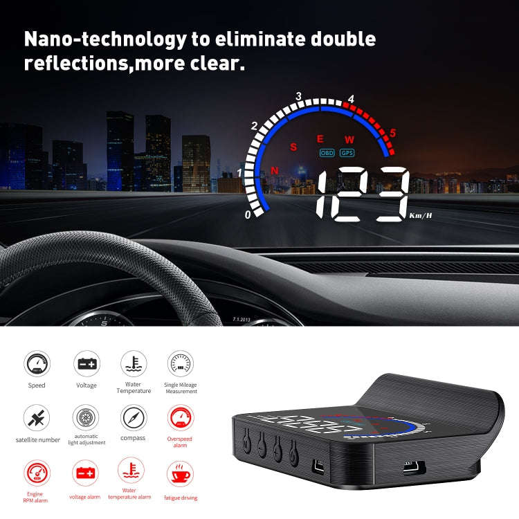 M13 Plus OBD2 + GPS Mode Car Head-up Display HUD Overspeed / Speed / Water Temperature Alarm / El...
