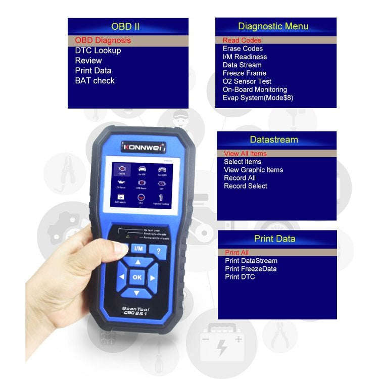 KONNWEI KW450 Car 2.8 inch TFT Color Screen Battery Tester Support 2 Languages / System  XP WIN7 ...