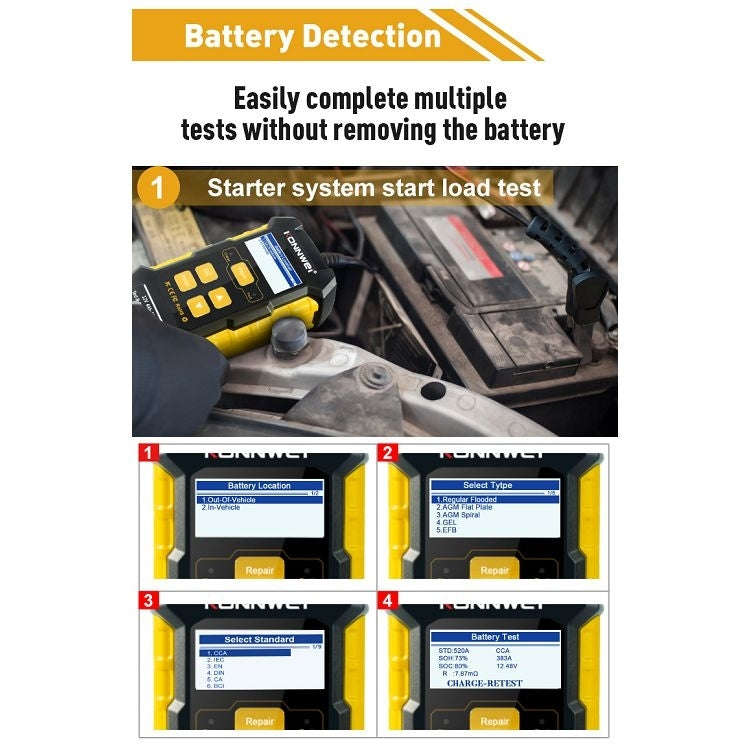KONNWEI KW510 3 in 1 Car Battery Tester / Charger / Repairer, Support 8 Languages (EU Plug)