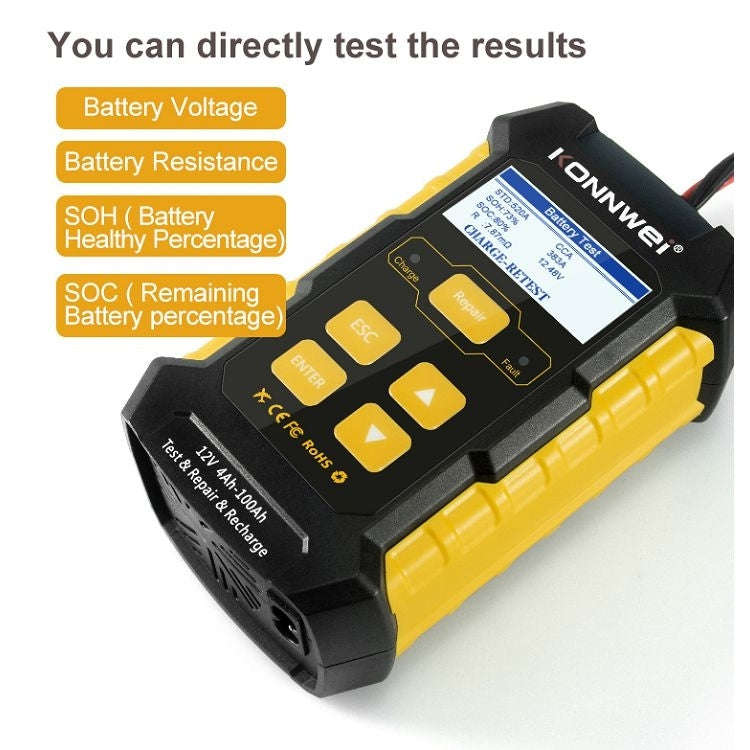 KONNWEI KW510 3 in 1 Car Battery Tester / Charger / Repairer, Support 8 Languages (EU Plug)
