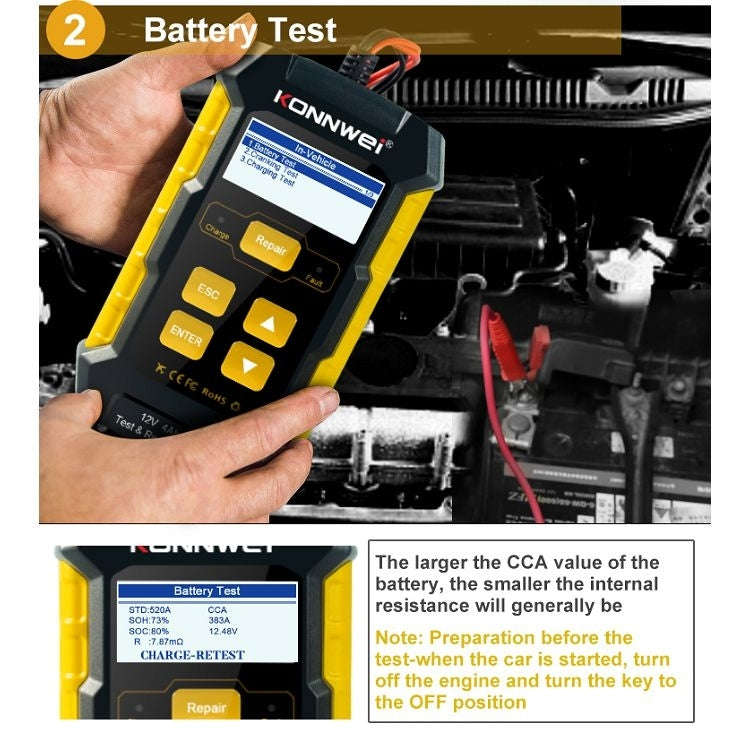 KONNWEI KW510 3 in 1 Car Battery Tester / Charger / Repairer, Support 8 Languages (EU Plug)