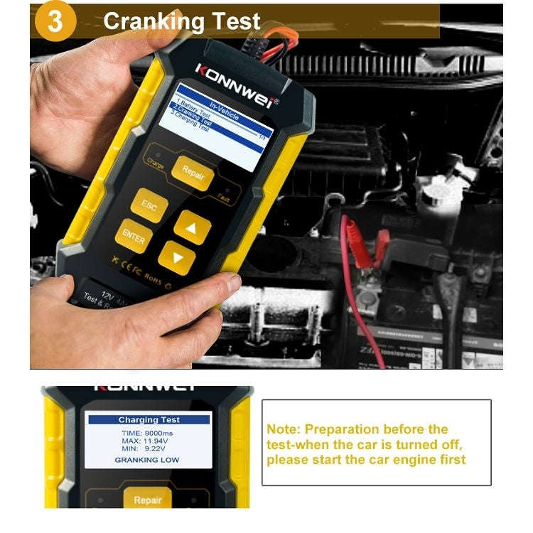KONNWEI KW510 3 in 1 Car Battery Tester / Charger / Repairer, Support 8 Languages (EU Plug)