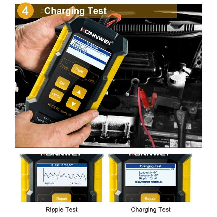 KONNWEI KW510 3 in 1 Car Battery Tester / Charger / Repairer, Support 8 Languages (EU Plug)