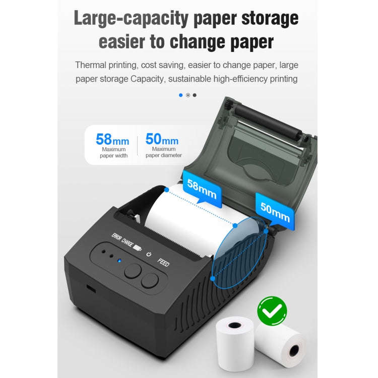 5811DD 58mm Bluetooth 4.0 Portable Thermal Bluetooth Receipt Printer, US Plug