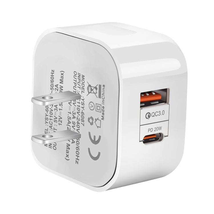 YSY-6087 20W PD + QC 3.0 Dual Ports Travel Charger Power Adapter, US Plug