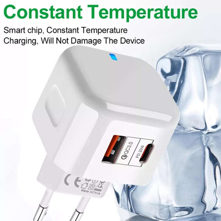 YSY-6087 20W PD + QC 3.0 Dual Ports Travel Charger Power Adapter, US Plug