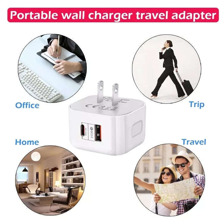YSY-6087 20W PD + QC 3.0 Dual Ports Travel Charger Power Adapter, US Plug