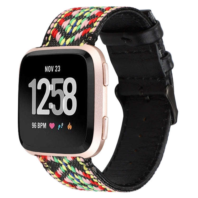 For Fitbit Versa Ethnic Style Genuine Leather  Watch Band(Colorful)