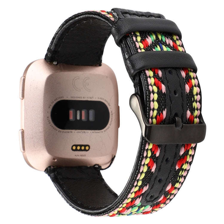 For Fitbit Versa Ethnic Style Genuine Leather  Watch Band(Colorful)