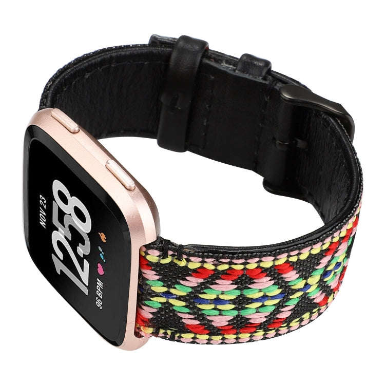 For Fitbit Versa Ethnic Style Genuine Leather  Watch Band(Colorful)