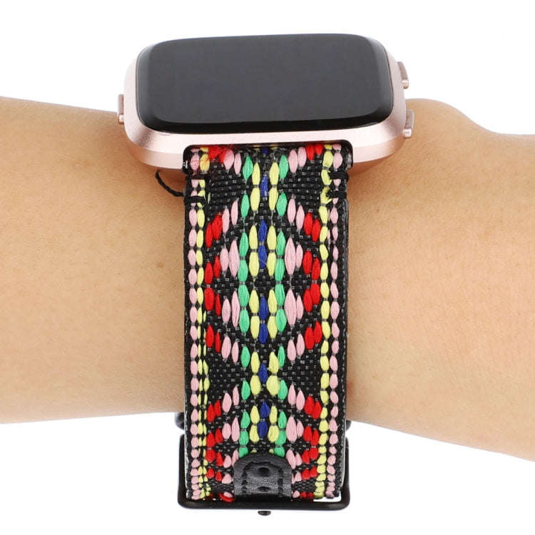 For Fitbit Versa Ethnic Style Genuine Leather  Watch Band(Colorful)