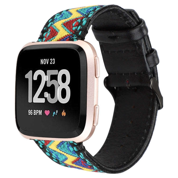 For Fitbit Versa Ethnic Style Genuine Leather  Watch Band(Fresh)