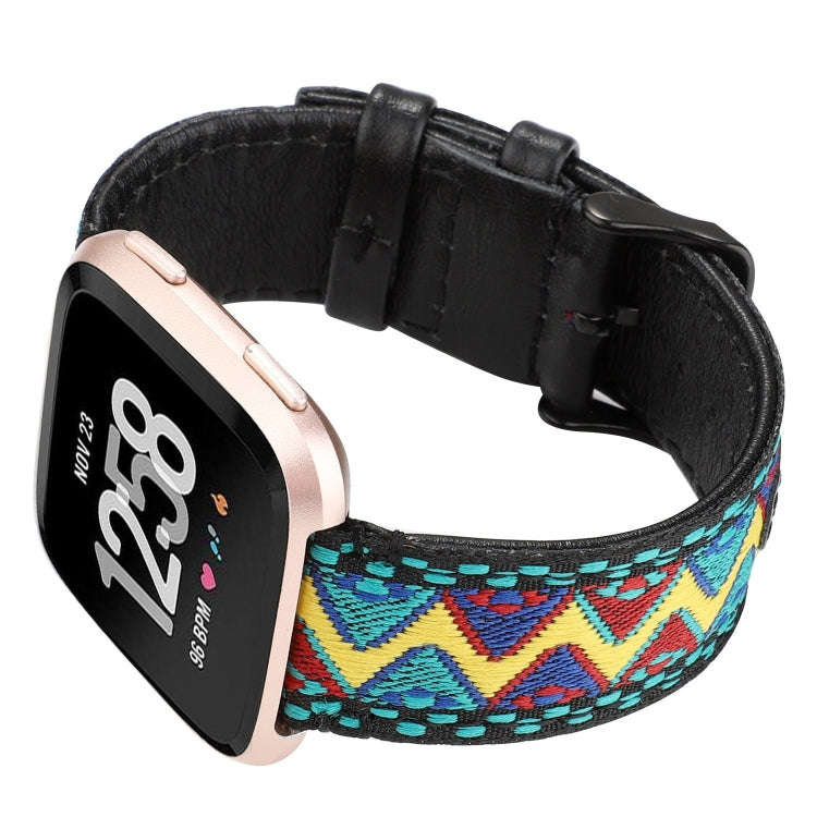 For Fitbit Versa Ethnic Style Genuine Leather  Watch Band(Fresh)