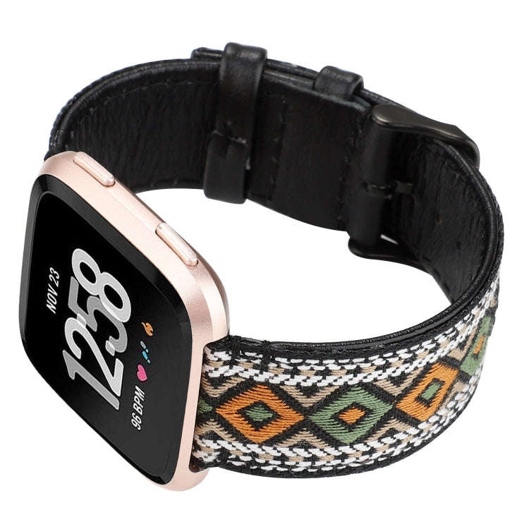 For Fitbit Versa Ethnic Style Genuine Leather  Watch Band(Retro)
