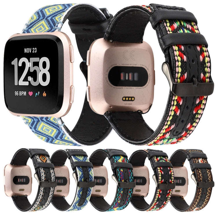 For Fitbit Versa Ethnic Style Genuine Leather  Watch Band(Retro)