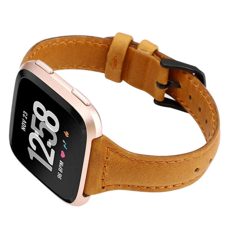 For Fitbit Versa Crazy Horse Texture Genuine Leather  Watch Band(Light Brown)