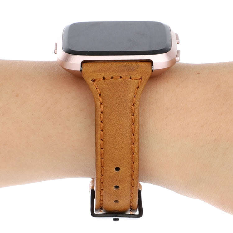 For Fitbit Versa Crazy Horse Texture Genuine Leather  Watch Band(Light Brown)