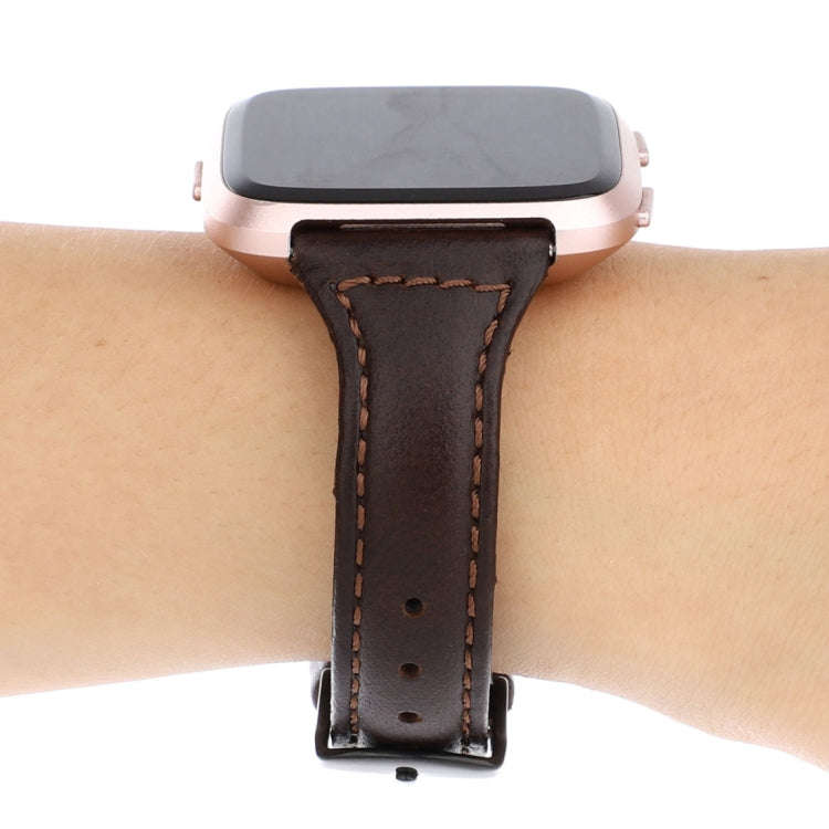 For Fitbit Versa Crazy Horse Texture Genuine Leather  Watch Band(Coffee)
