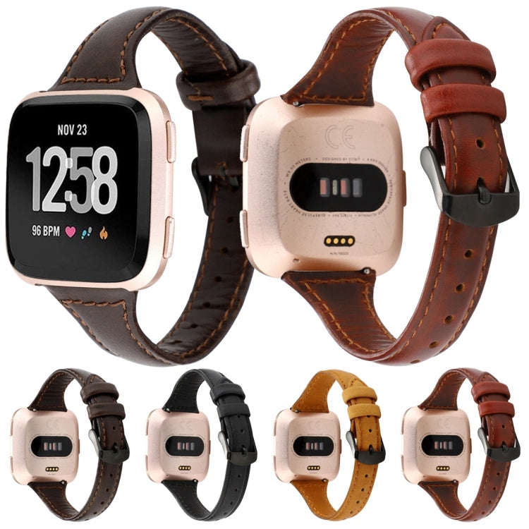 For Fitbit Versa Crazy Horse Texture Genuine Leather  Watch Band(Light Brown)