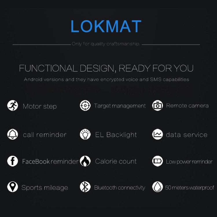 Lokmat MK16 LCD Screen 50m Waterproof Smart Watch, Support Information Reminder / Remote Camera /...