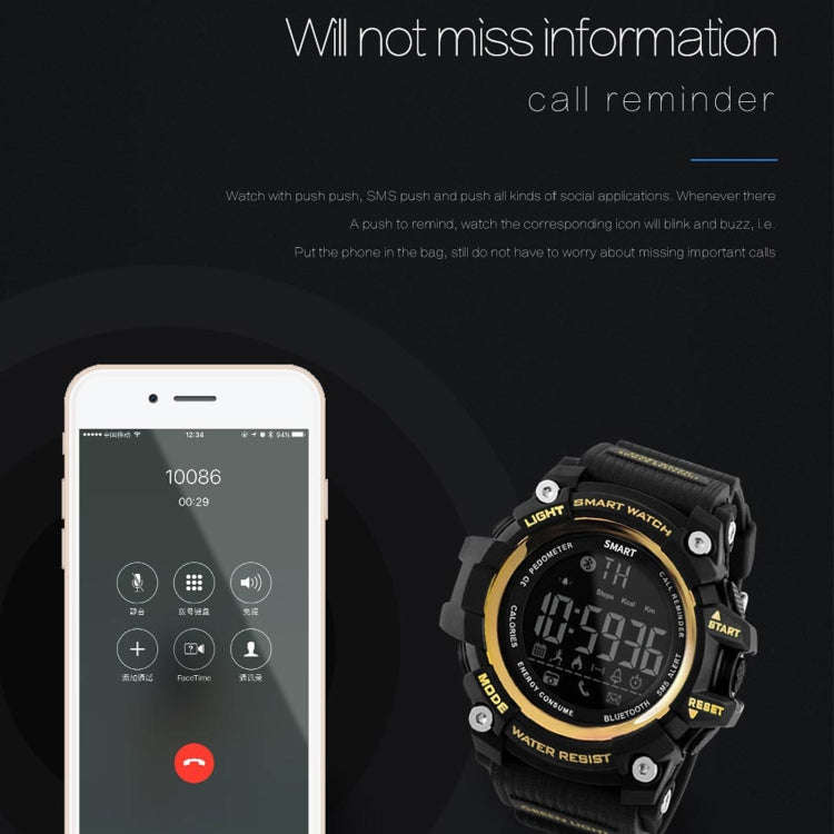 Lokmat MK16 LCD Screen 50m Waterproof Smart Watch, Support Information Reminder / Remote Camera /...