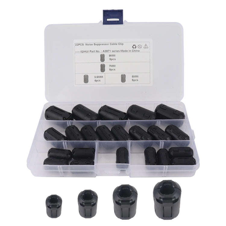 22 PCS / Pack 3.5mm/5mm/7mm/9mm Anti-interference Degaussing Ring Ferrite Ring Cable Clip Core No...
