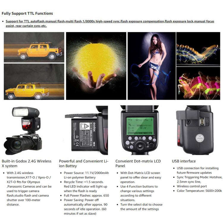 Godox V860IIO 2.4GHz Wireless 1/8000s HSS Flash Speedlite Camera Top Fill Light for Olympus DSLR ...