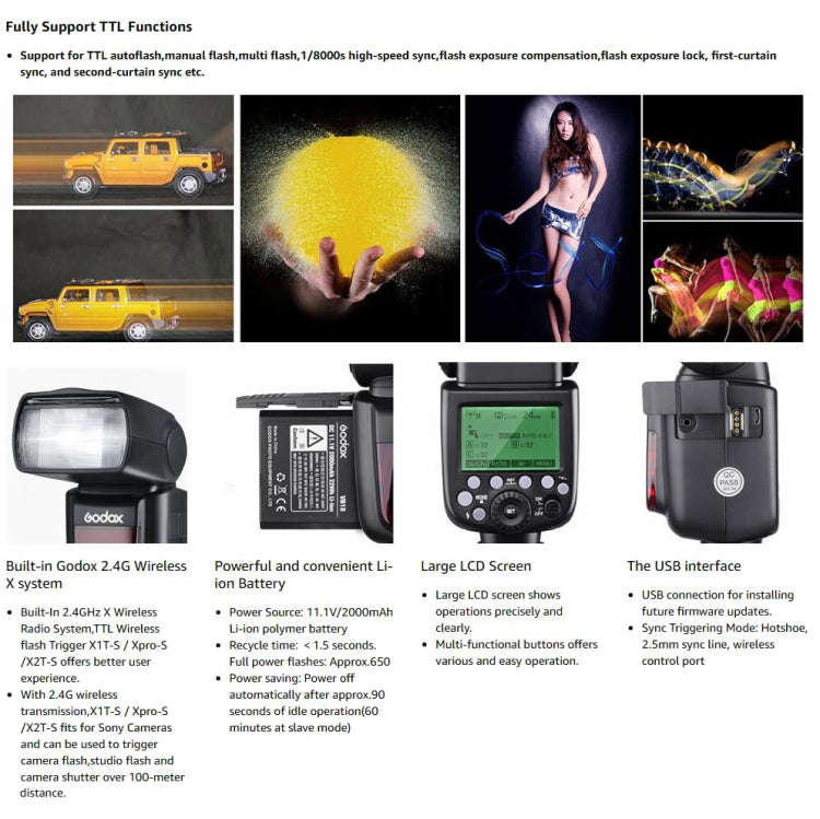 Godox V860IIS 2.4GHz Wireless 1/8000s HSS Flash Speedlite Camera Top Fill Light for Sony DSLR Cam...