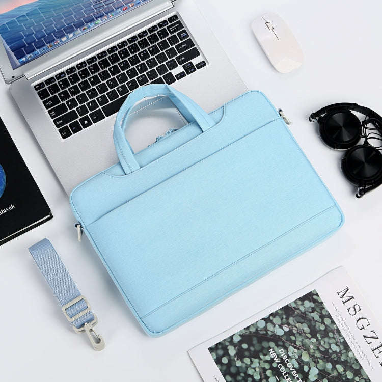 For 15-15.6 inch Laptop Multi-function Laptop Single Shoulder Bag Handbag(Light Blue)