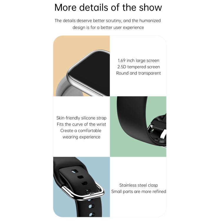 G69 1.69 inch Square Color Screen IP68 Waterproof Smart Watch, Support Blood Pressure Monitoring ...