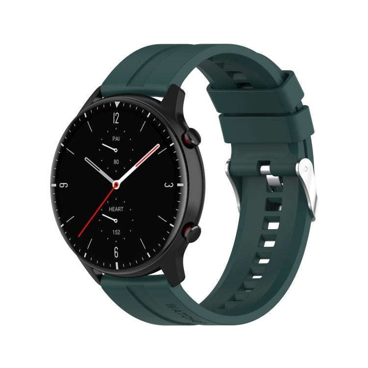 For Amazfit GTR 2e / GTR 2 22mm Silicone Watch Band with Silver Buckle(Dark Green)