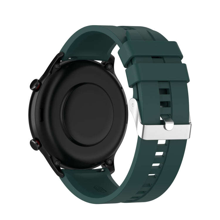 For Amazfit GTR 2e / GTR 2 22mm Silicone Watch Band with Silver Buckle(Dark Green)