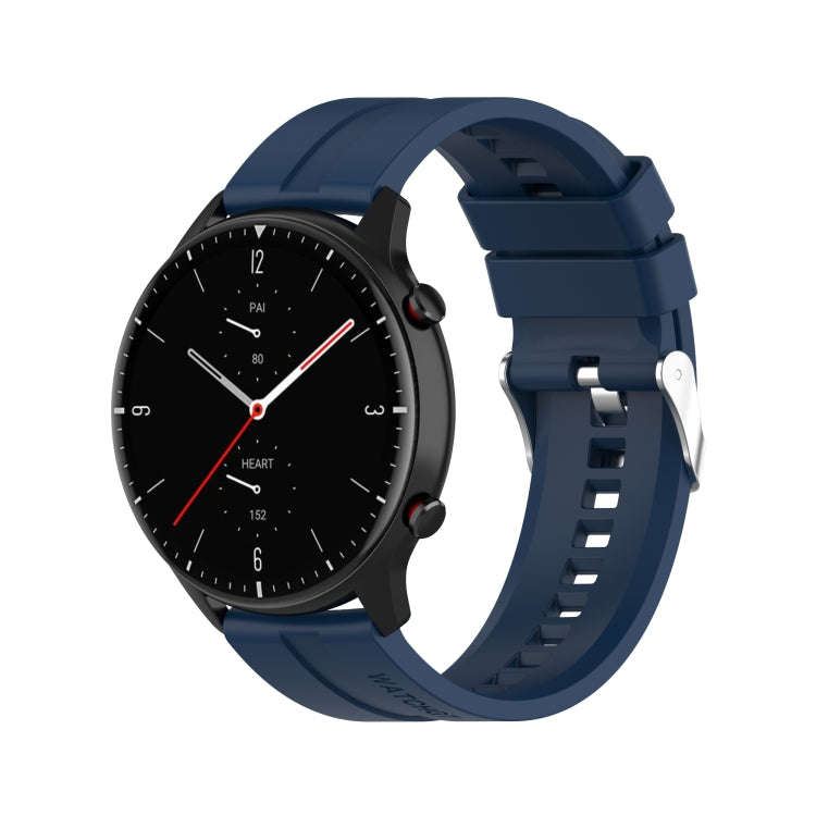 For Amazfit GTR 2e / GTR 2 22mm Silicone Watch Band with Silver Buckle(Dark Blue)