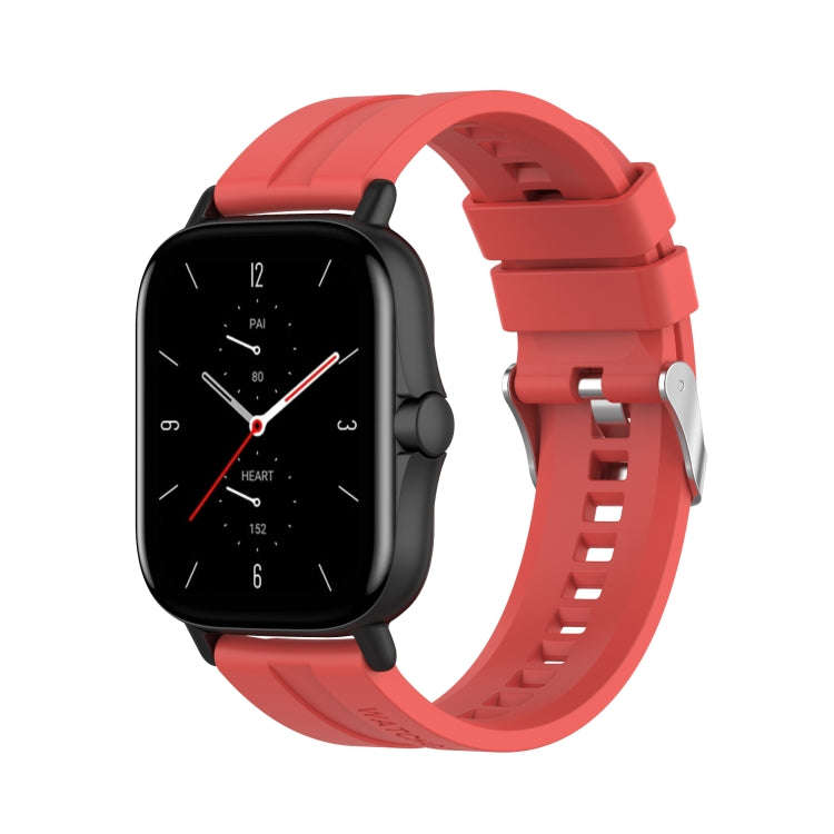 For Amazfit GTS 2e / GTS 2 20mm Silicone Watch Band with Silver Buckle(Red)