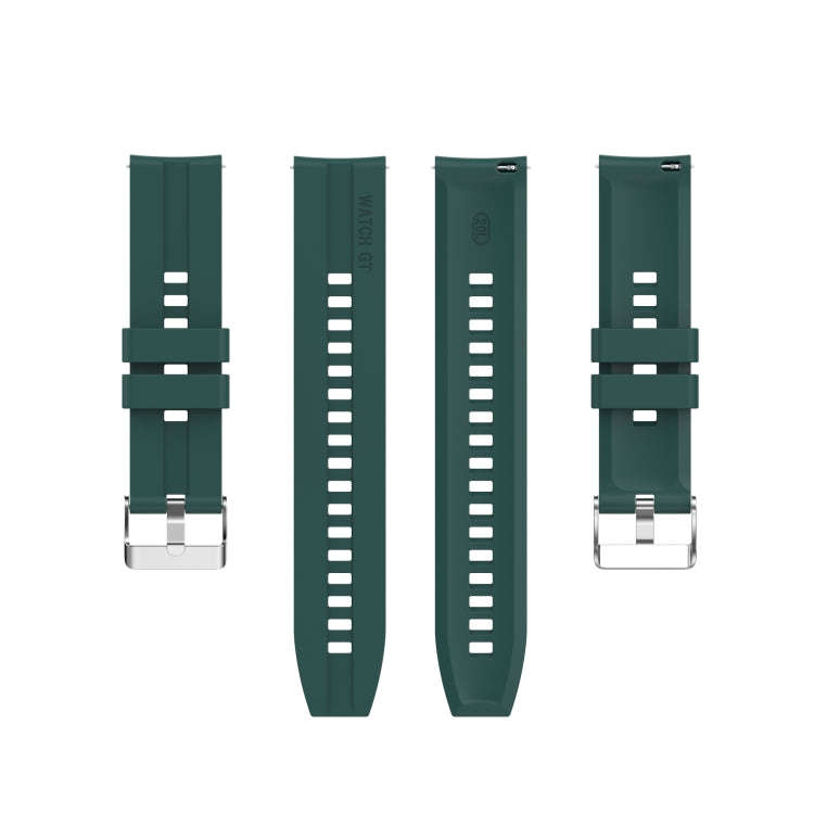 For Amazfit GTS 2e / GTS 2 20mm Silicone Watch Band with Silver Buckle(Dark Green)