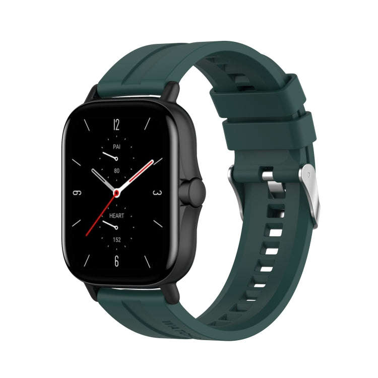 For Amazfit GTS 2e / GTS 2 20mm Silicone Watch Band with Silver Buckle(Dark Green)