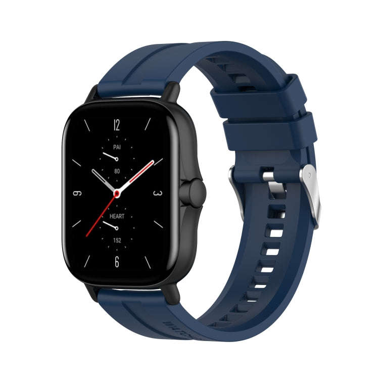 For Amazfit GTS 2e / GTS 2 20mm Silicone Watch Band with Silver Buckle(Dark Blue)