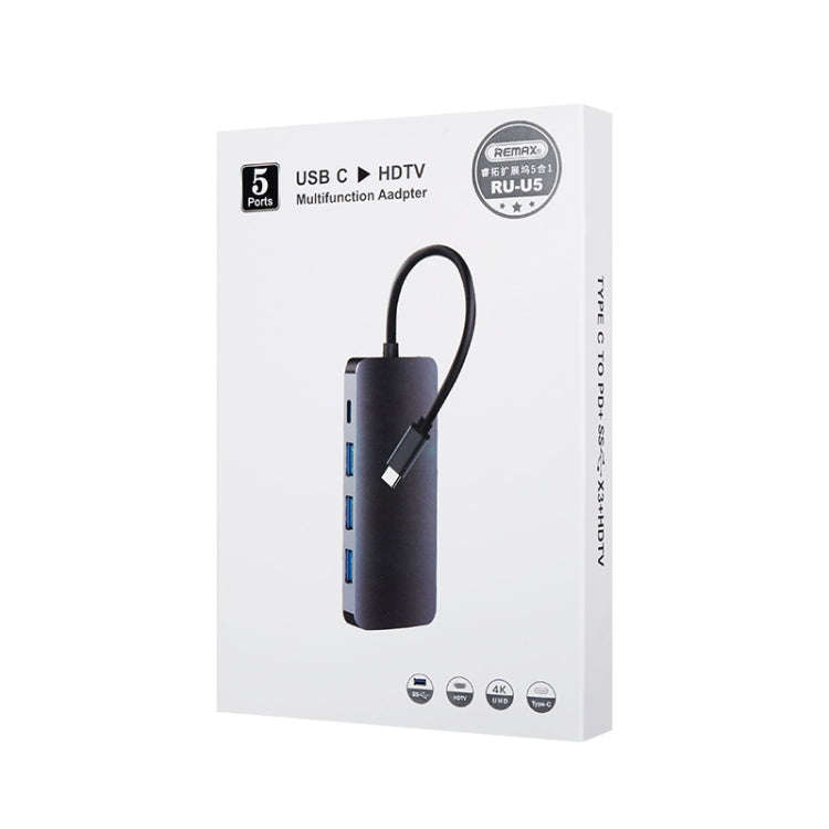 Remax RU-U5 5 In1 Multi-function Type-C / USB-C HUB Docking Station(Dark Grey)