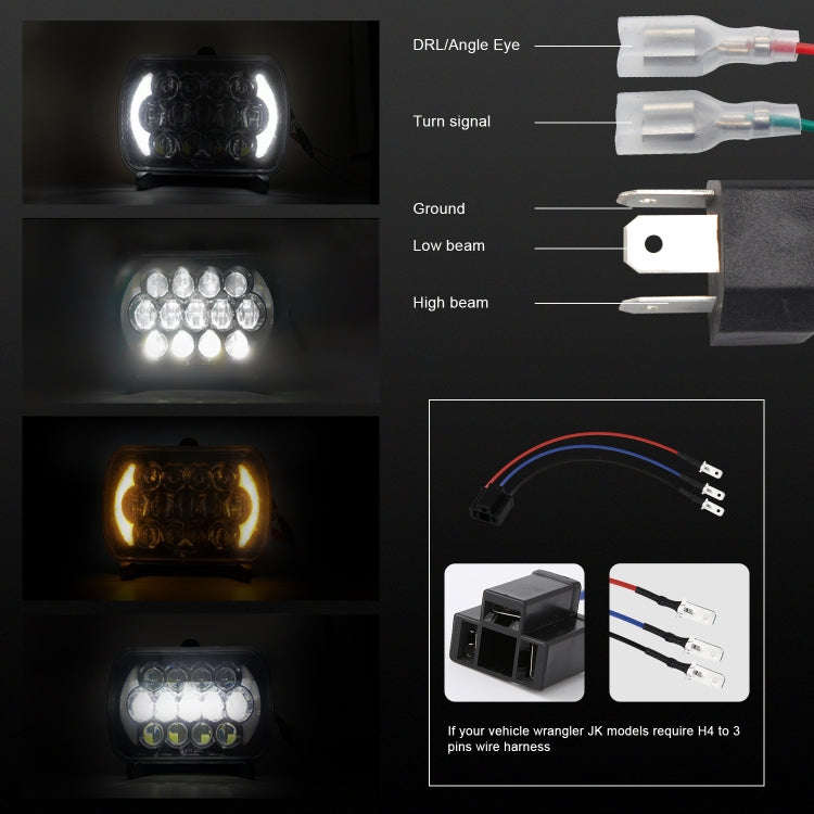 7 inch(5X7)/(7X6) H4 DC 9V-30V 30000LM 300W 8LEDs Car Square Shape LED Headlight Lamps for Jeep W...