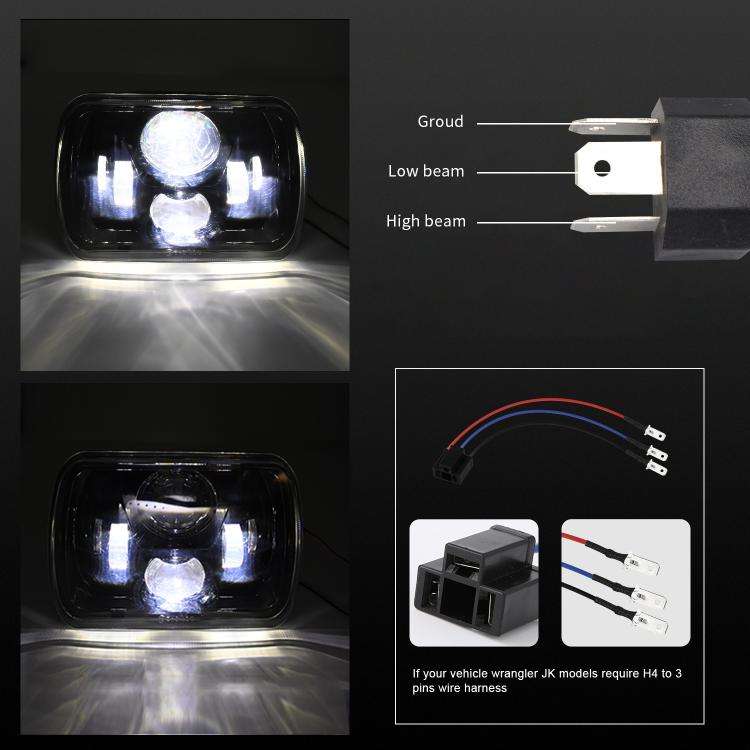 7 inch(5X7)/(7X6) H4 DC 9V-30V 3500LM 35W Car Square Shape LED Headlight Lamps for Jeep Wrangler